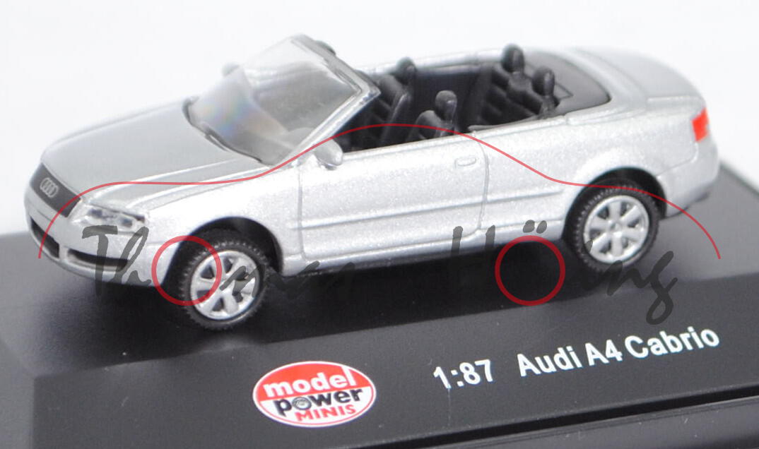 Audi A4 Cabriolet 3.0 (B6, Typ 8H, Mod. 02-04), lichtsilber met., model power MINIS, 1:87, PC-Box