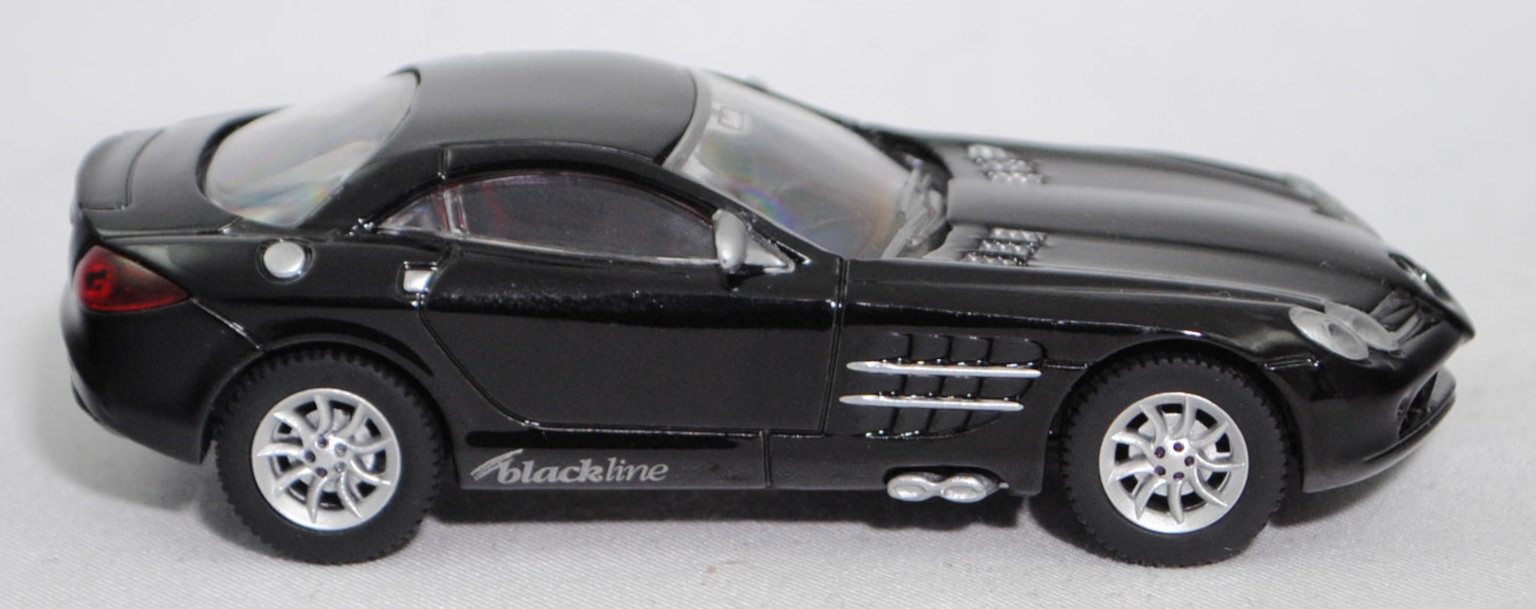 00402 Mercedes-Benz SLR McLaren (1. Generation, C 199, Modell 2004-2008), schwarz, blackline, Bpr. 1004, B25a / B25b silber, SIKU SUPER, 1:55, m (Limited Edition)