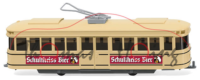 Straßenbahn-Triebwagen (Baujahr 1948), beige, Schultheiss Bier (Schultheiss-Brauerei Berlin), Wiking