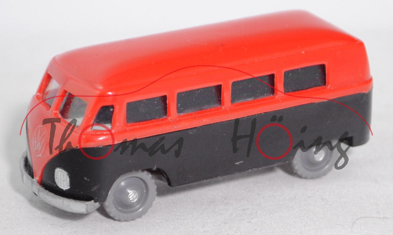 00000b VW-Kombi (Typ 2 T1, Modell 1950-1954), verkehrsrot/schwarz, ohne 2 Stifte, RV 13/1 grau