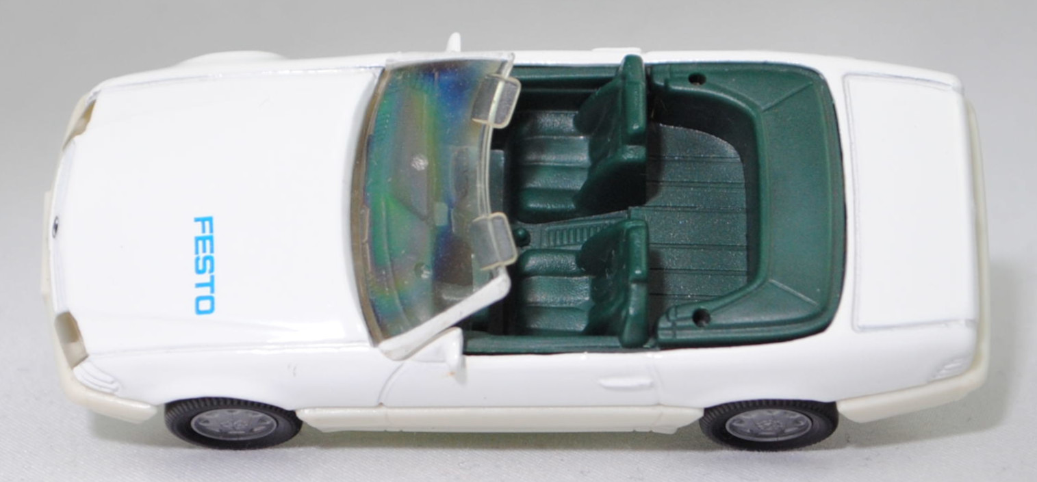 00401 Mercedes-Benz 500 SL (R 129, Modell 1989-1992), reinweiß, innen kieferngrün, FESTO auf der Motorhaube, Hong, B7, SIKU SUPER, 1:55, m (Limited Edition)