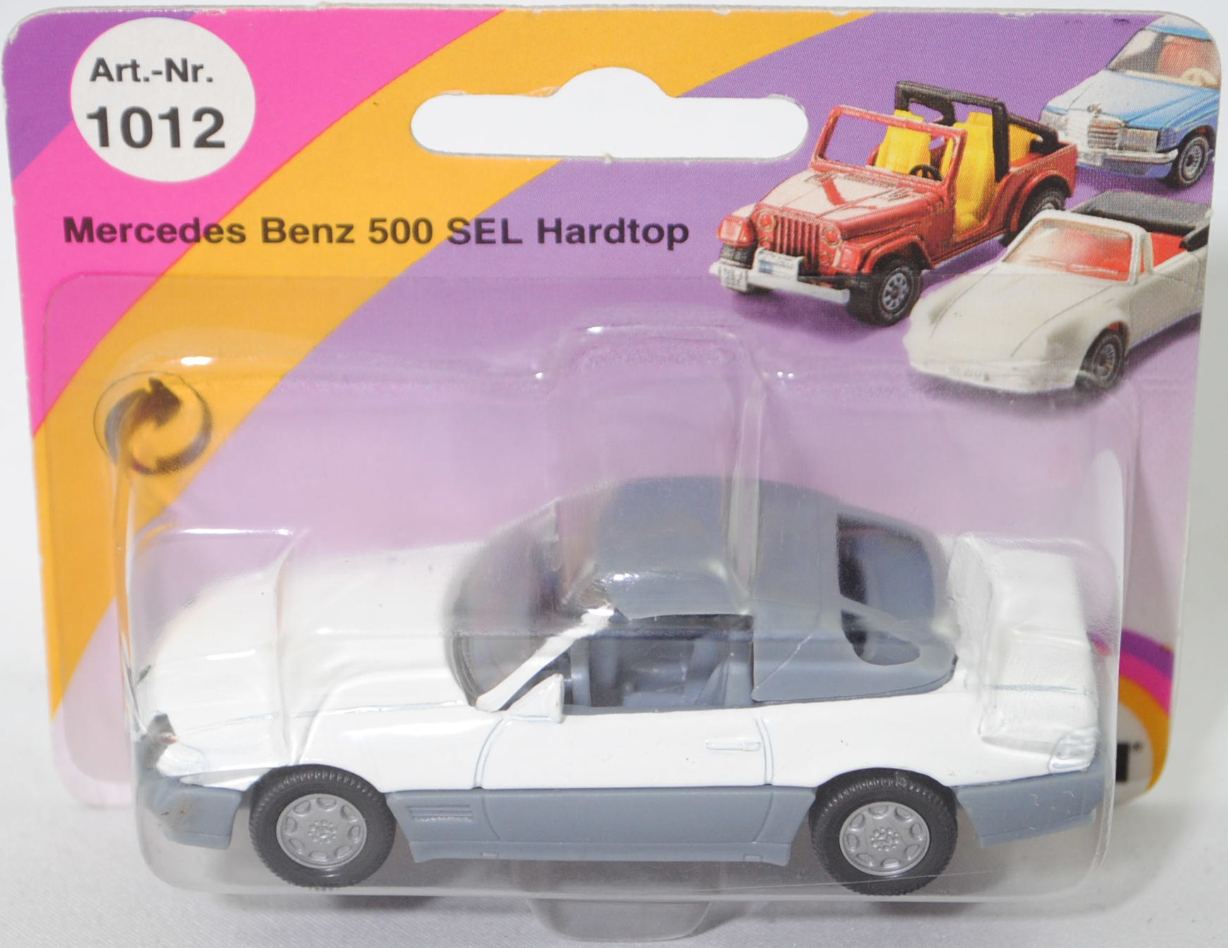 00004 Mercedes-Benz 500 SL mit Verdeck (Hardtop) (R 129, Modell 1989-1992), reinweiß/fehgrau, Scheibe seitlich  reinweiß, Heckklappe ohne Stern, Hong, B7, SIKU SUPER, 1:55, P23