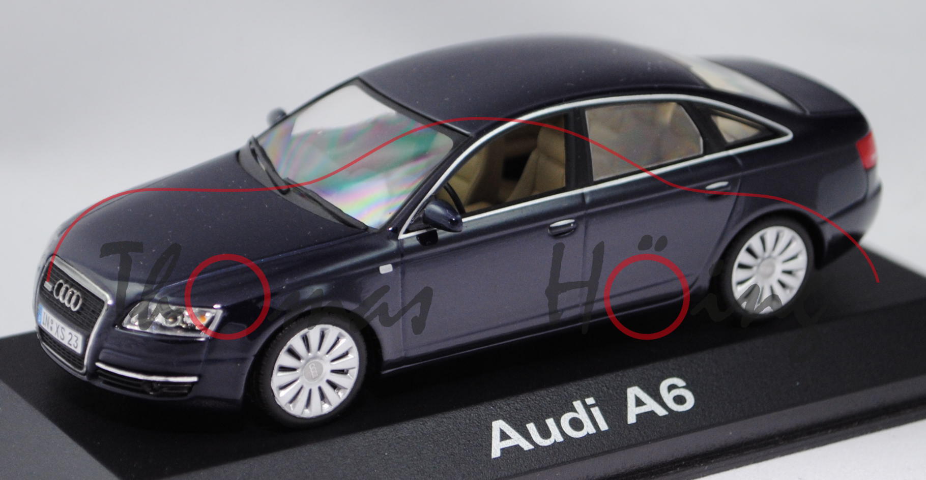 Audi A6 (C6, Typ 4F, Modell 2004-2008), nachtblau metallic, Minichamps, 1:43, Werbeschachtel