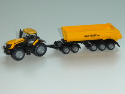 00001 JCB 8250 FASTRAC mit Dolly und Kippmulde, melonengelb/schwarz, Half-TRAXX BIMET, 1:87, L17mK