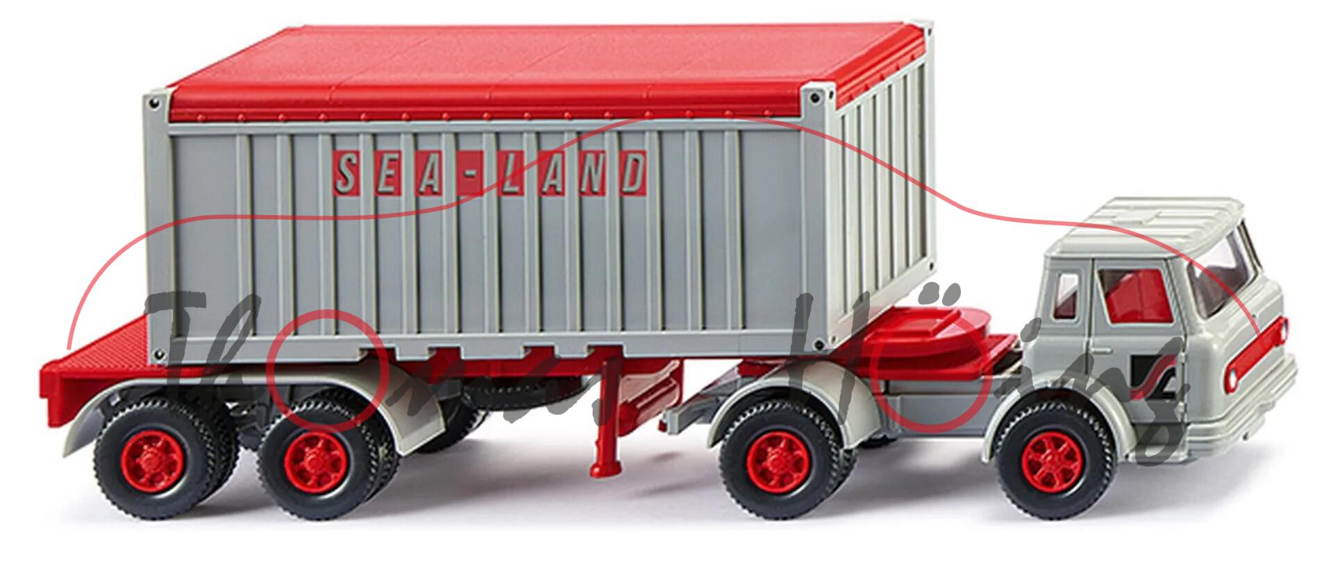 International Harvester (Modell 1962-1979) Containersattelzug, grau, SEA-LAND, Wiking, 1:87, mb