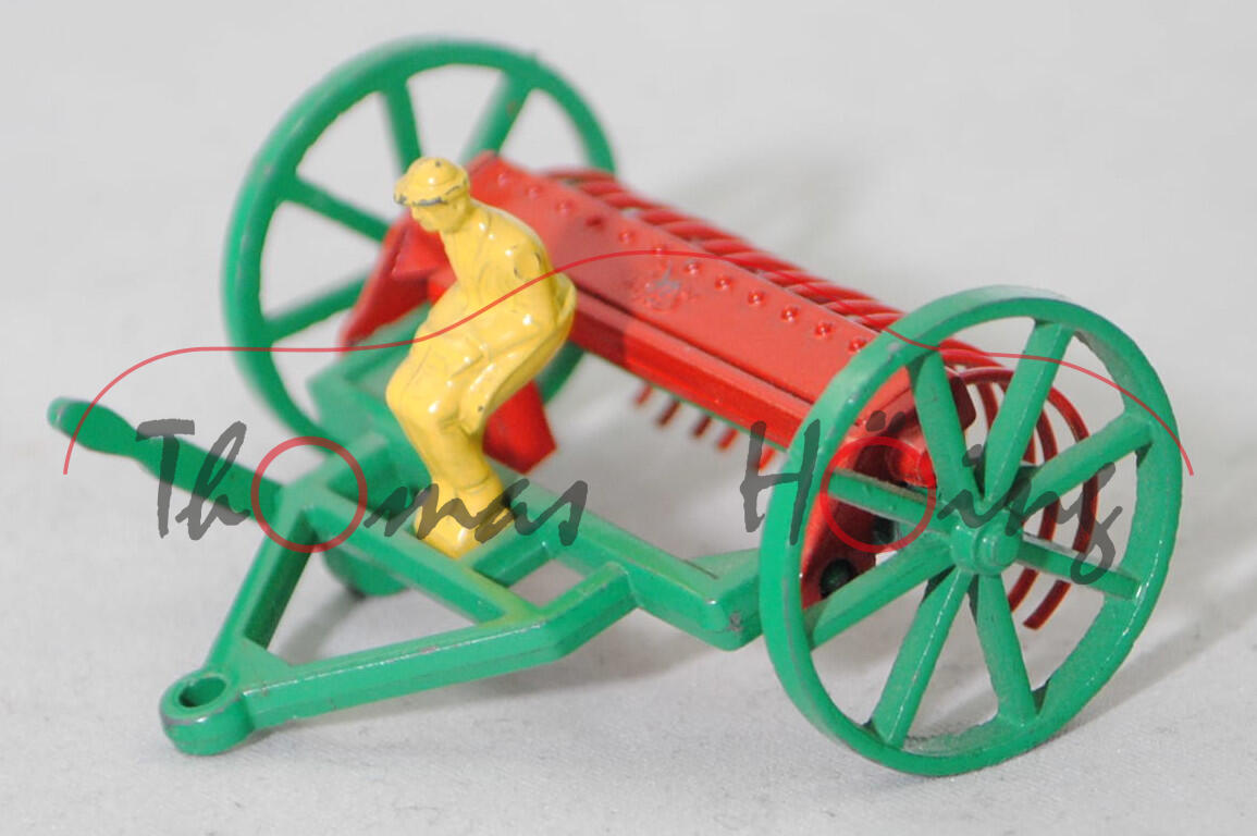 00003 Heurechen mit Zugvorrichtung (Typ zweirädriger Schlepprechen mit Zugvorrichtung zur Nutzung als Anhänger, auch Hungerharke genannt), verkehrsgrün, SIKU, 1:60