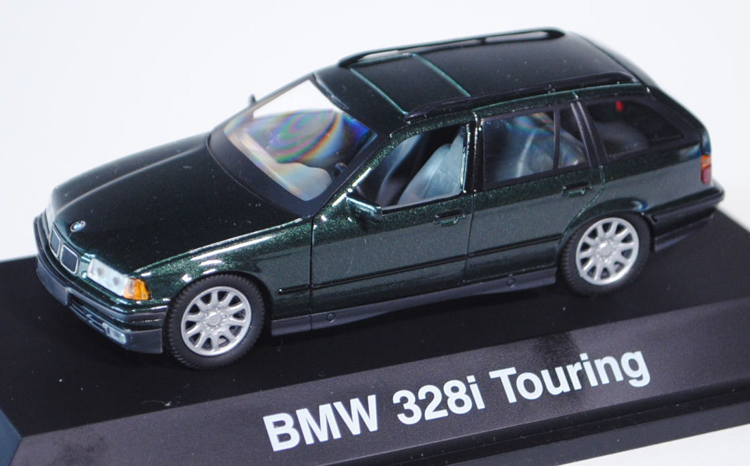 BMW 328i Touring (Typ E36/3), Modell 1995-1999, tannengrünmetallic, Türen zu öffnen, Schuco, 1:43, P