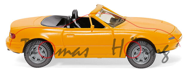 Mazda MX-5 1.6 (1. Gen., Typ NA, Modell 1989-1994), melonengelb, innen schwarz, Wiking, 1:87, mb