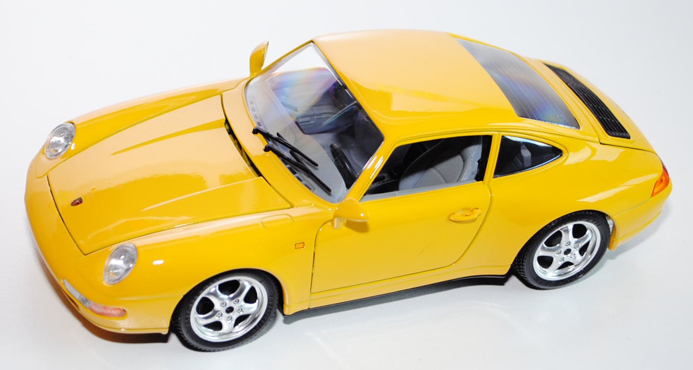 Porsche 911 Carrera (1993), verkehrsgelb, innen grau, Bburago, 1:18, mb