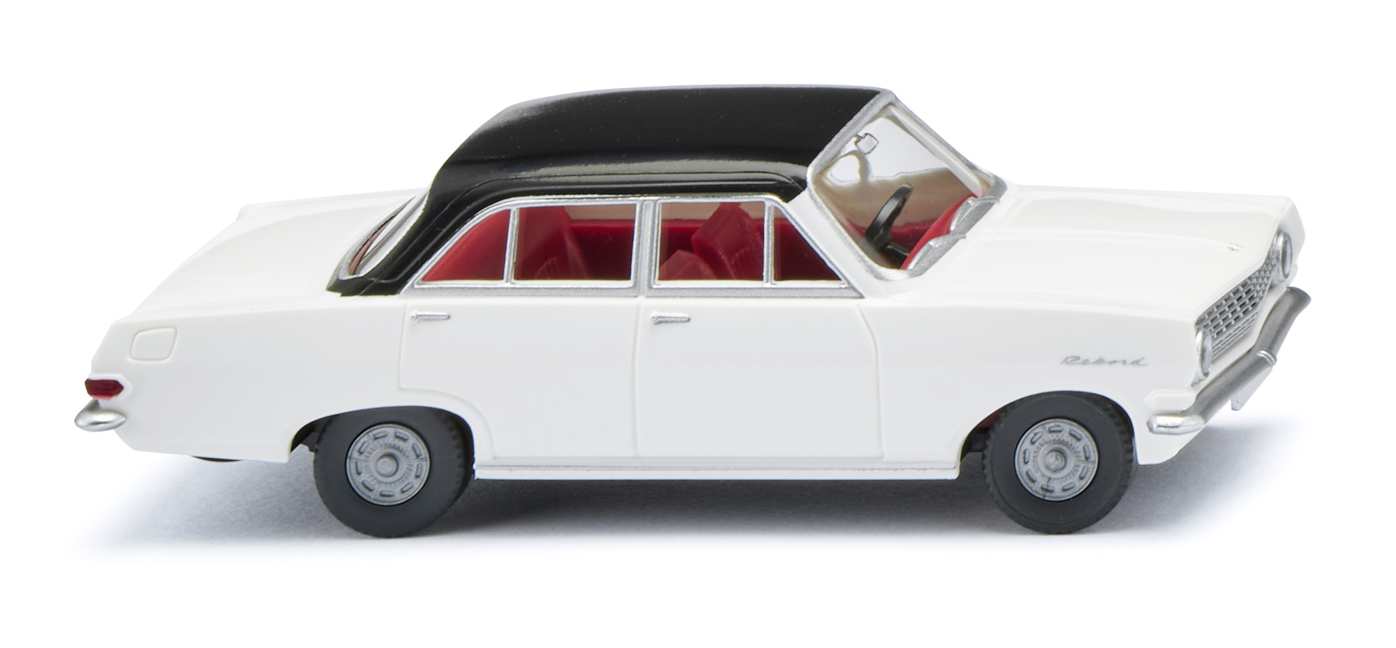 OPEL REKORD 4türig 1500 / 1700 (REKORD A, Modellcode LV / 16, Modell 1963-1965), Dach schwarz und Karosserie weiß (vgl. schwarz / chamonixweiß), Wiking, 1:87, mb