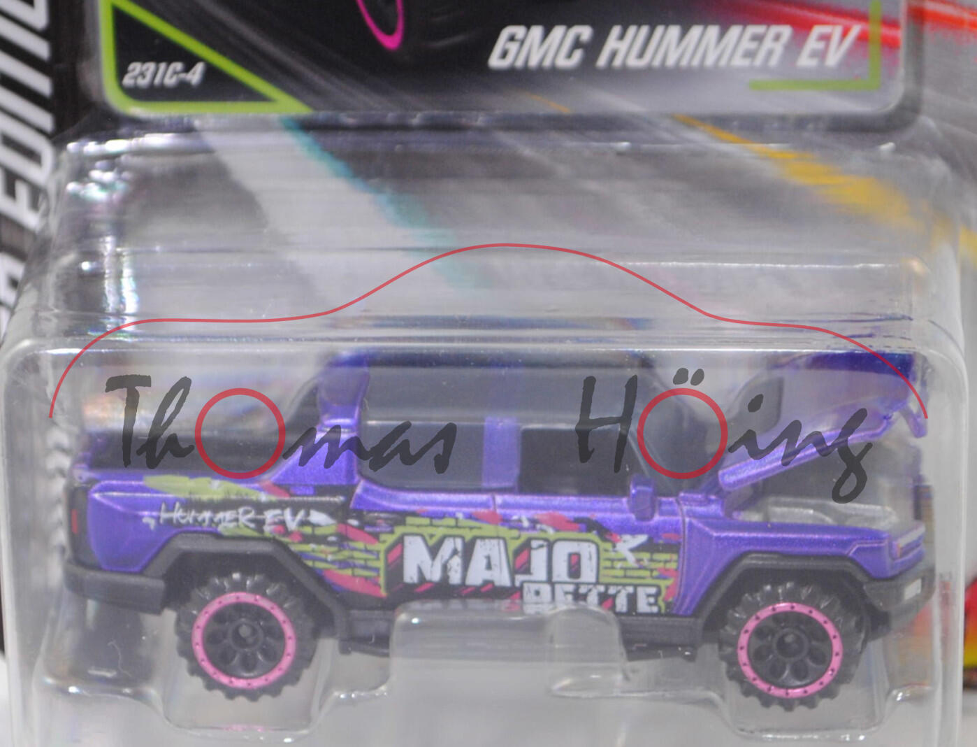 GMC Hummer EV Pick-up Edition 1 (3. Generation, Modell 2021-), violettmetallic, Nr. 231C-4, majorette, 1:70, Blister