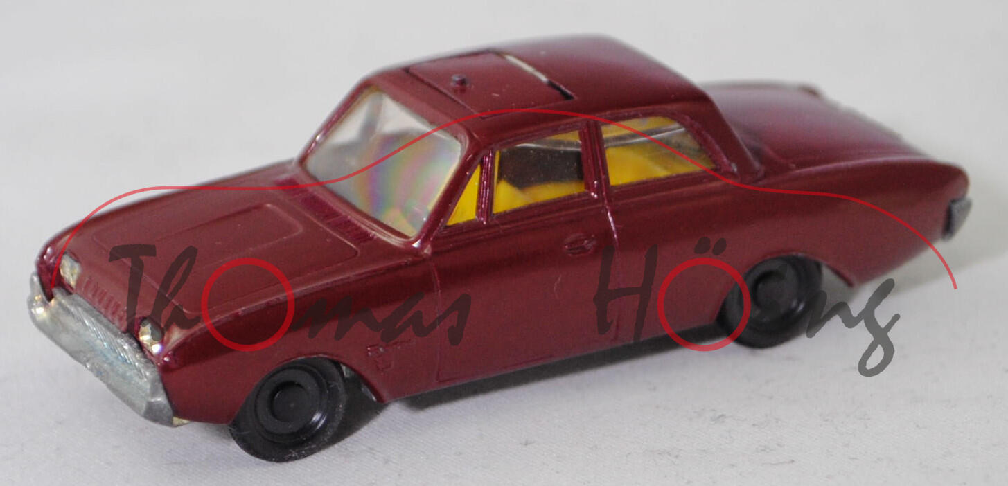 00002 Ford Taunus 17M 2-türig 1500 / 1700 (P3 bzw. Projekt NPX, Modell 1960-1964), weinrot, innen zinkgelb, Lenkrad schwarz, R1, SIKU, 1:60 (V-SERIE), m