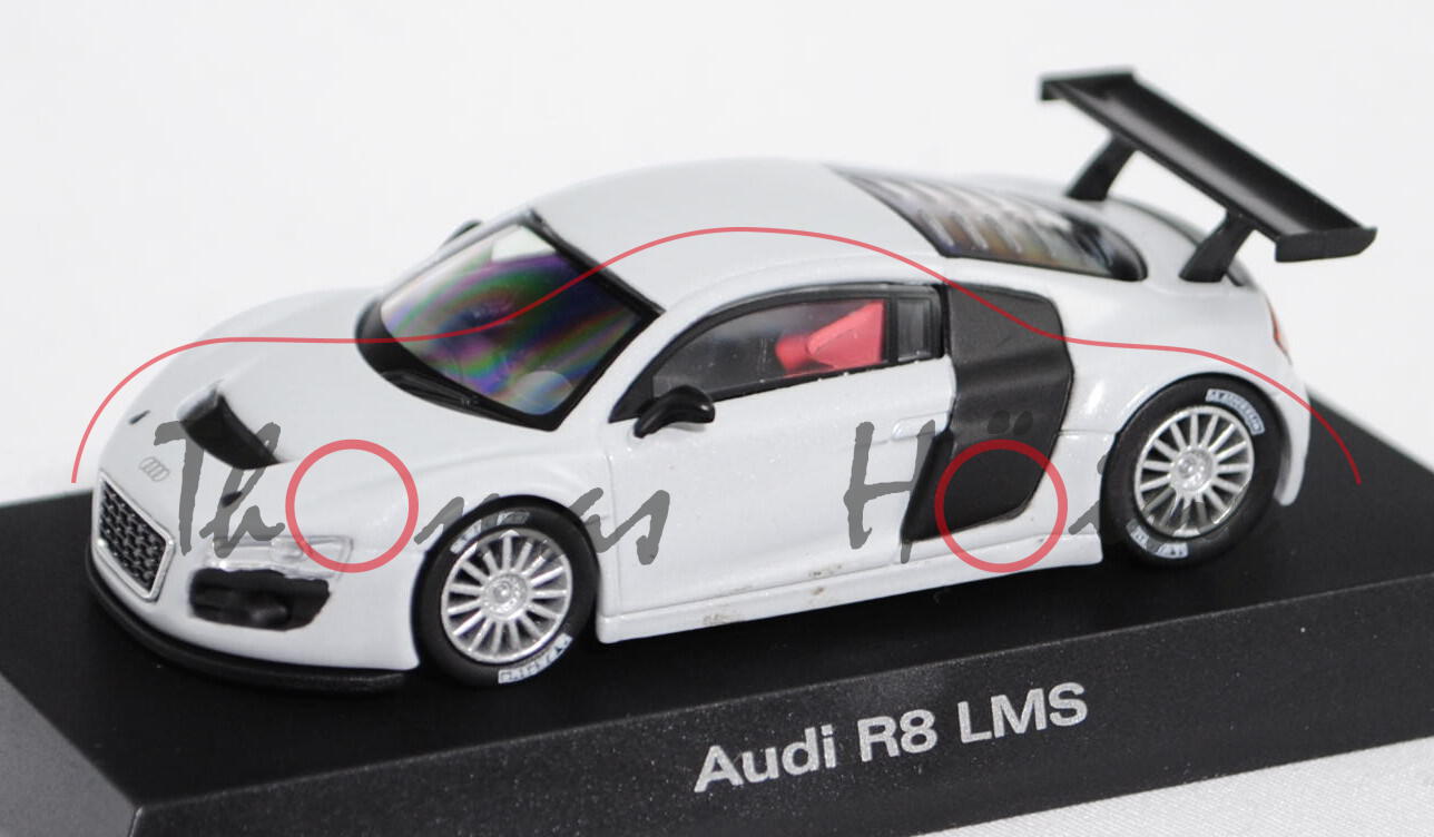 Audi R8 LMS (Typ R16, Modell 2009-2012), lichtgraumetallic, Kyosho. 1:64, Haubenverpackung