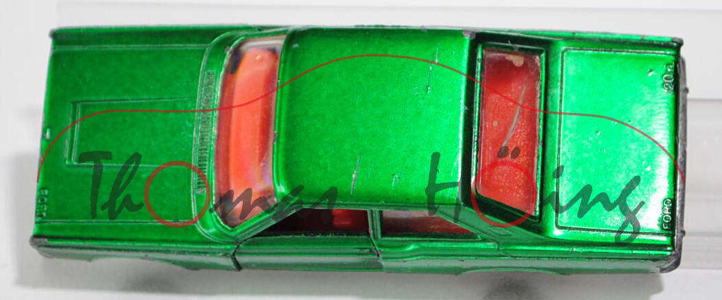Ford 20M (Typ P7a), Modell 1967-1968, verkehrsgrünmetallic (II), innen rotorange, Lenkrad schwarz, R