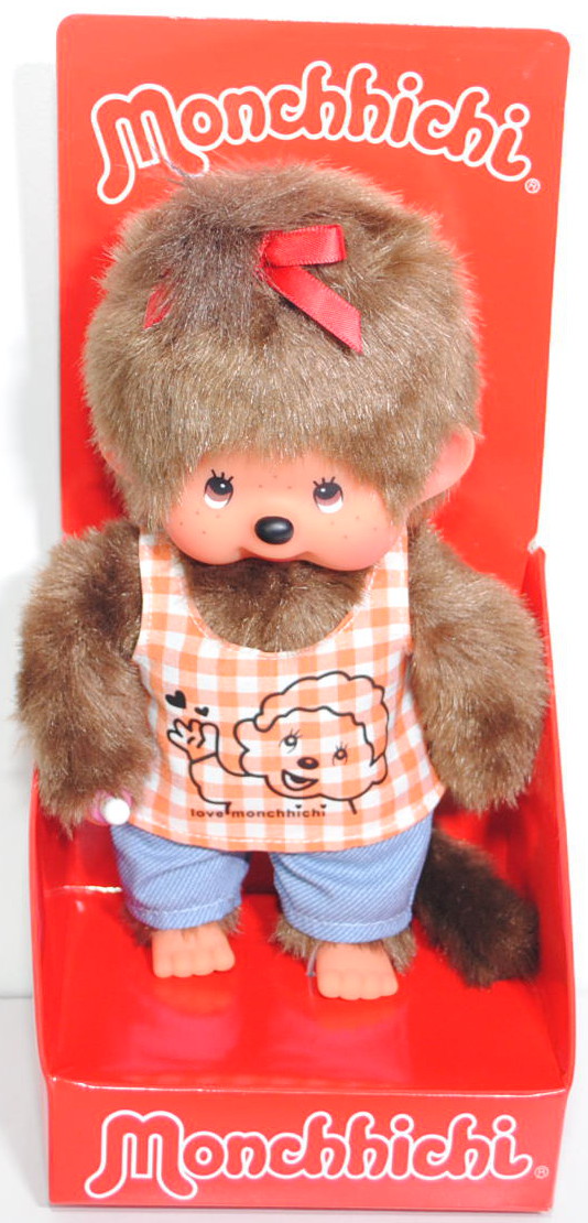 Monchhichi Orange Checker Girl (oranges Shirt), 20 cm groß, Sekiguchi