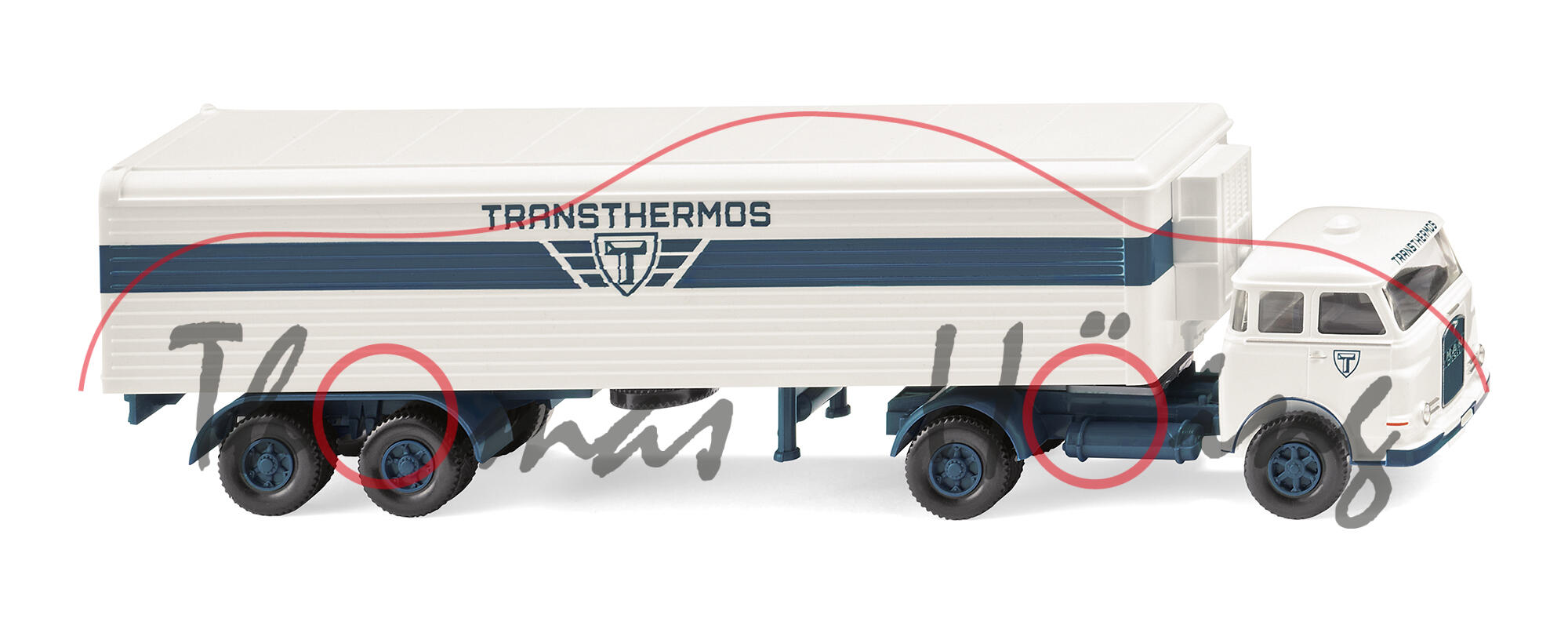 MAN Typ 10.230 F Pausbacke (Modell 60-67) Koffersattelzug, weiß, TRANSTHERMOS, Wiking, 1:87, mb