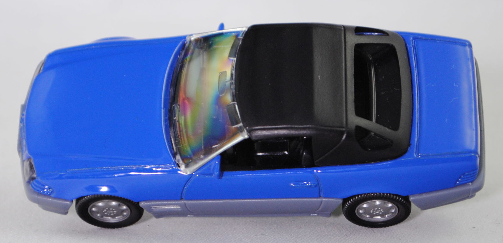 00001 Mercedes-Benz 500 SL mit Verdeck (Hardtop) (R 129, Modell 1989-1992), hell-enzianblau/fehgrau, Scheibe seitlich unlackiert, Heckklappe ohne Stern, Germ, B7, SIKU, 1:55, m