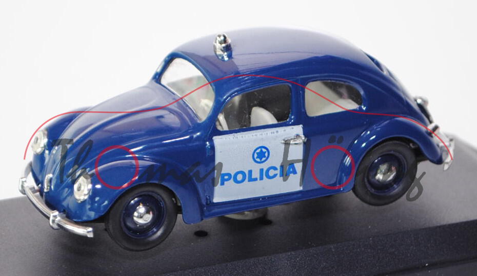 VW Käfer Standardlimousine (Typ 11) (Brezelkäfer) Policia Portugal, Modell 1949, saphirblau/reinweiß