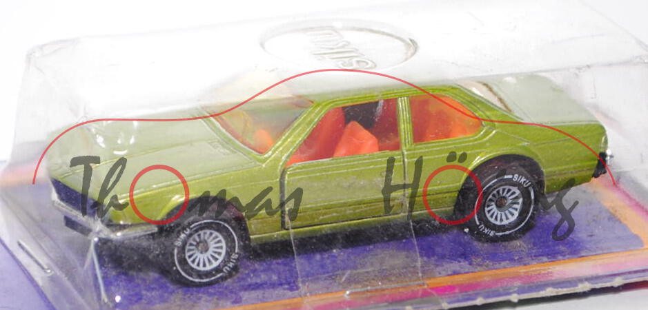 00001 BMW 633 CSi (Typ E24, Modell 1975-1979), gelbgrünmetallic, innen rotorange, Lenkrad rotorange,