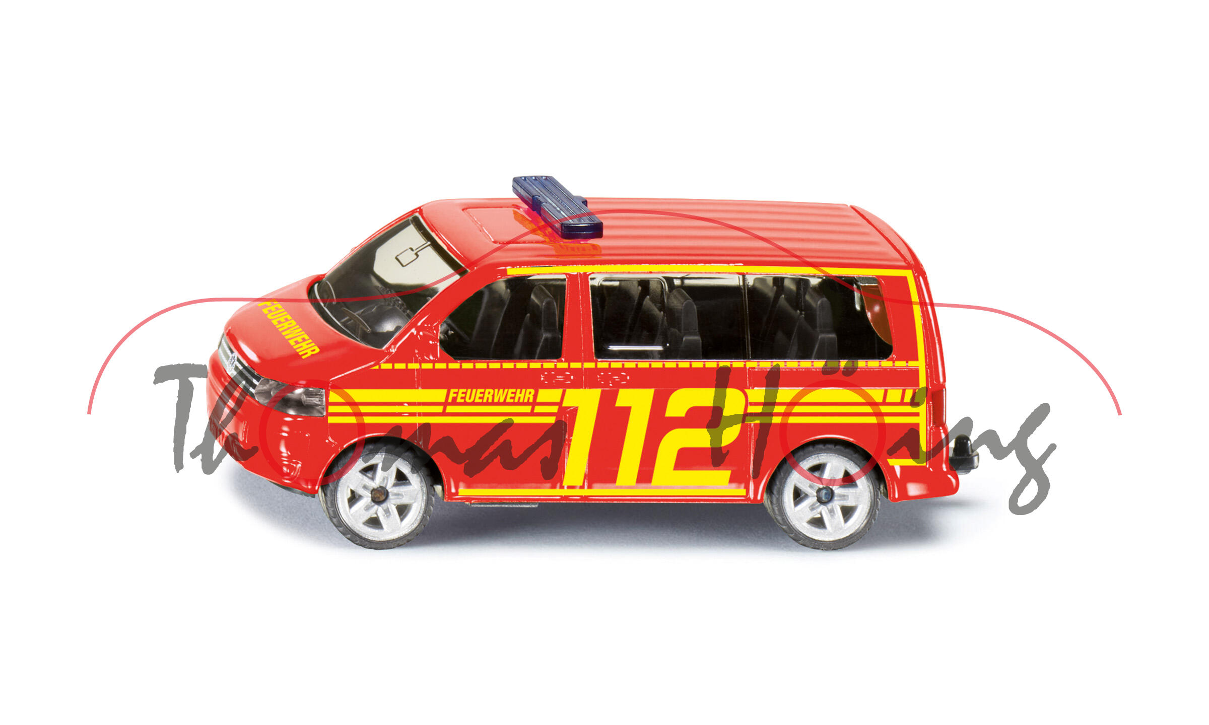 00000 VW T5 GP Multivan Highline 2.0 TDI (5. Gen., Typ 7E, Modell 2009-2015) Feuerwehr Einsatzleitung, rot, FEUERWEHR 112, SIKU, 1:61, P29e