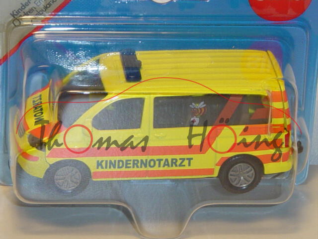 00000 VW T5 Caravelle Kinder-Notarztwagen, Modell 2003-2009, leuchtgelb, innen+Lenkrad verkehrsgrau,