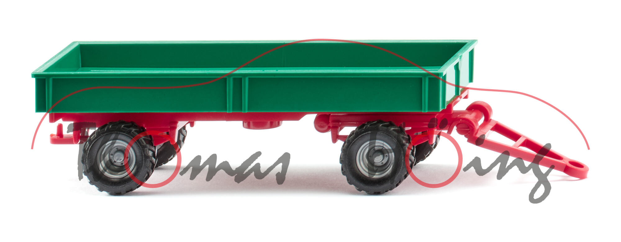 Landwirtschaftlicher Zwei-Achs-Drehschemel-Anhänger (Modell 1968-1982), Stahlpritsche minzgrün, Fahrgestell karminrot, Wiking, 1:87, mb