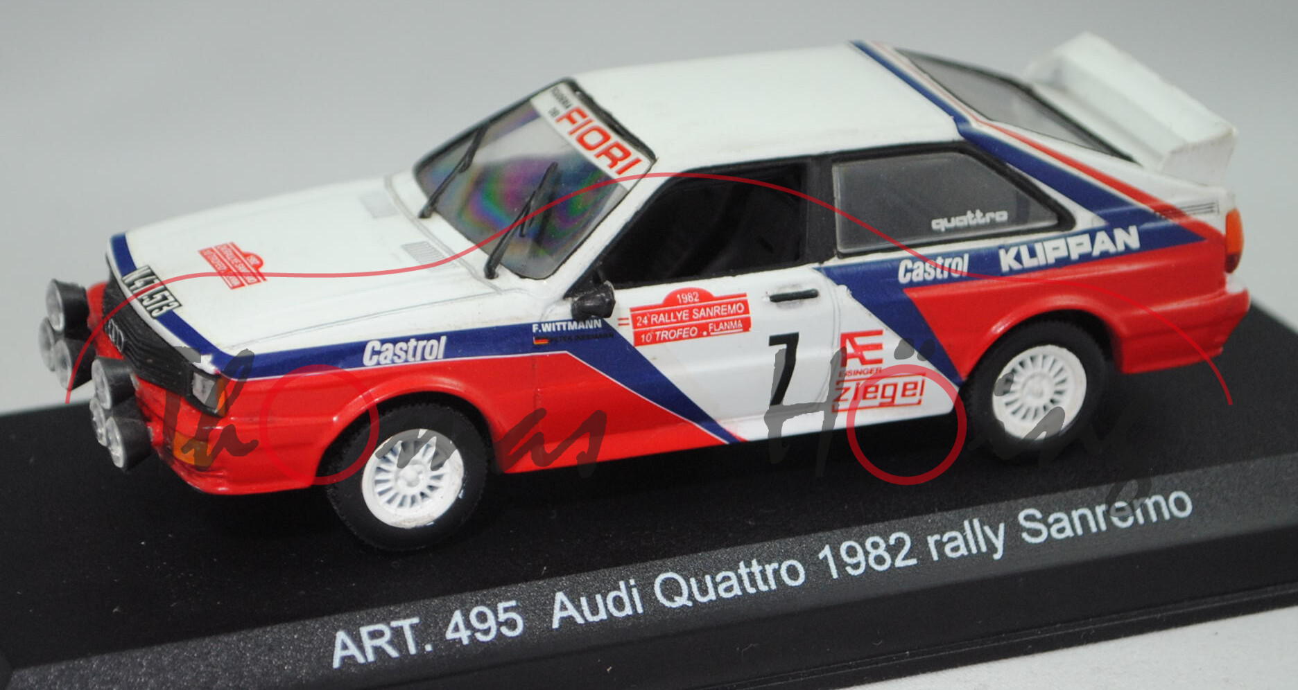 Audi quattro Gruppe 4, Rallye Sanremo 1982, Wittmann / Diekmann, Nr. 7, Detail Cars®, 1:43, PC-Box