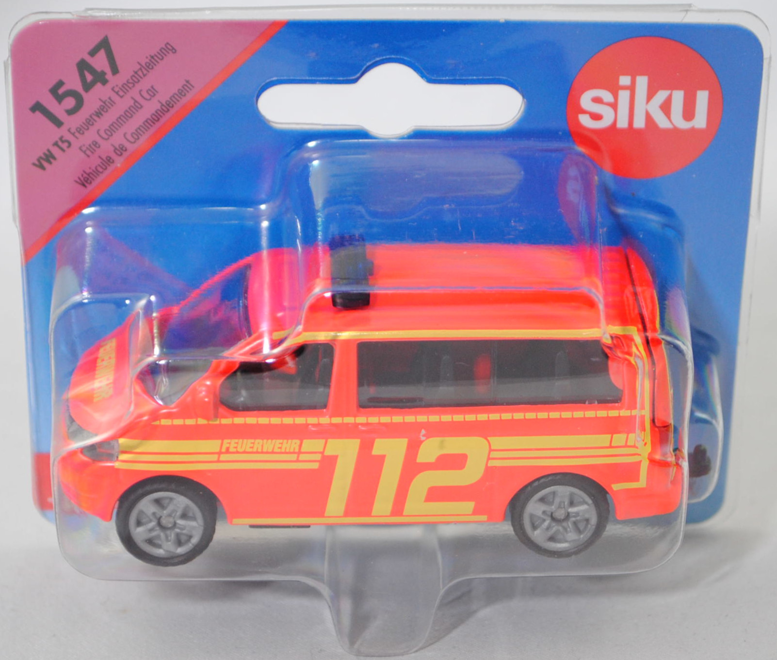 00000 VW T5 GP Multivan Highline 2.0 TDI (5. Gen., Typ 7E, Modell 2009-2015) Feuerwehr Einsatzleitung, hell-leuchtrot, FEUERWEHR 112, SIKU, 1:61, P29e
