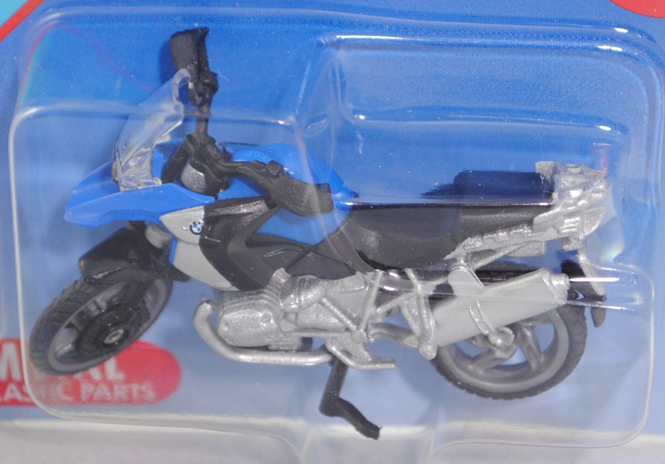 00001 BMW R1200 GS (Typ K25, Modell 2004-2012) Motorrad, blau/silber, Auspuff silber, SIKU, P29e