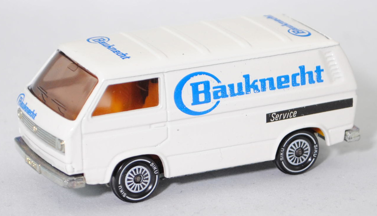 VW Transporter Kastenwagen (Typ 2 Transporter 3 (T3, Modell '80), Modell 1979-1982), weiß, Bauknecht in hell-verkehrsblau / Service, R11, SIKU SUPER, 1:60, m- (Limited Edition)