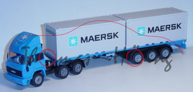 00800 Iveco TurboStar Container-LKW, himmelblau/schwarz, MAERSK, mit 3 Achsen beim LKW, LKW12, L14n,