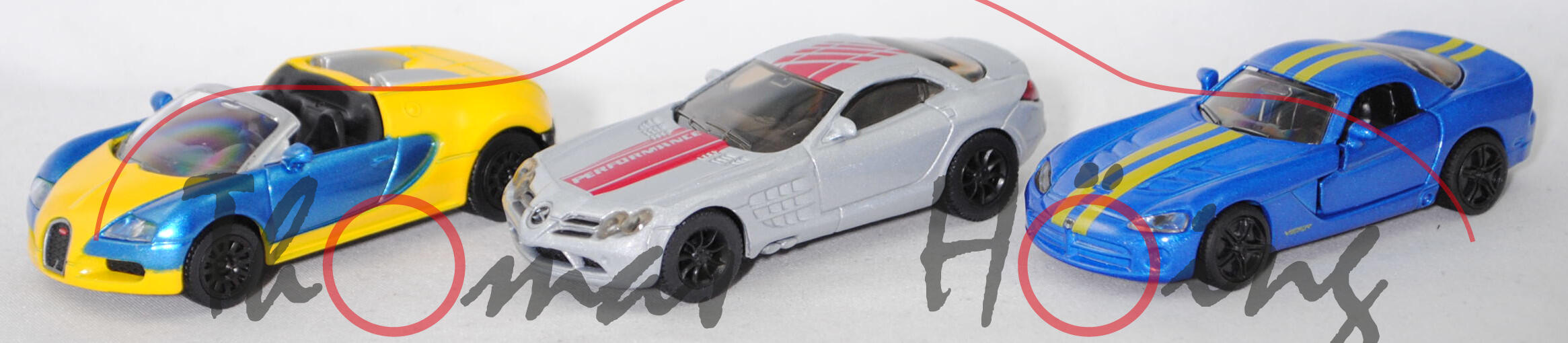 00001 Geschenkset Sportwagen: Bugatti + MB SLR McLaren, silbergraumet. + Dodge, B36a/B36b, L17mpP