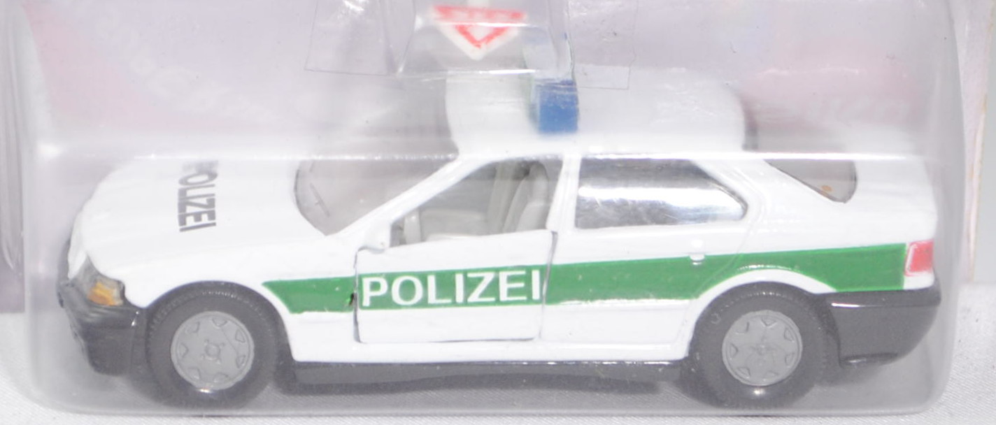 00002 BMW 320i (Baureihe E36, Modell 1992-1996) Polizei-Streifenwagen, reinweiß/hell-moosgrün, innen