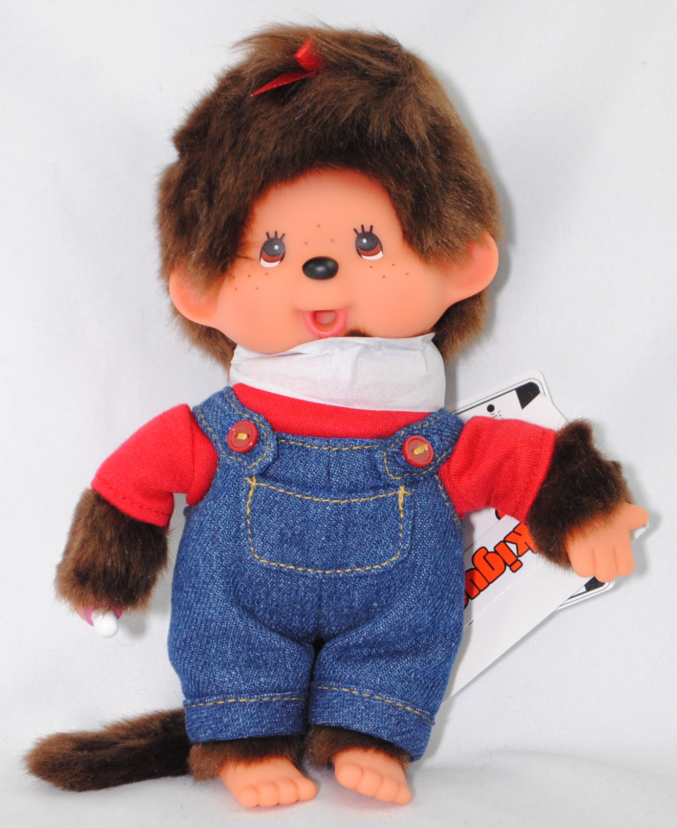 Monchhichi Girl with Overall Red (Mädchen mit rotem Overall), 20 cm groß, Sekiguchi (Limited Edition) (EAN 4905610259397)