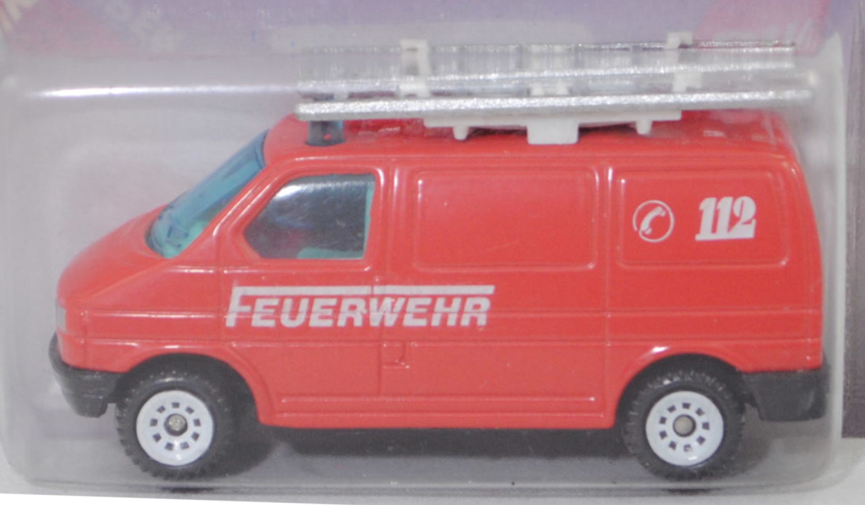 00011 VW T4 Transporter Kastenwagen (4. Gen., Typ 7D, Mod. 90-95) Feuerwehr-Gerätewagen, rot, FEUERWEHR / C 112, SIKU, 1:62, P26 war offen