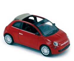 Fiat 500 C, Modell 2009-, rubinrotmetallic (pearl red), Norev, 1:43, PC-Box (kleiner Riss im Deckel)