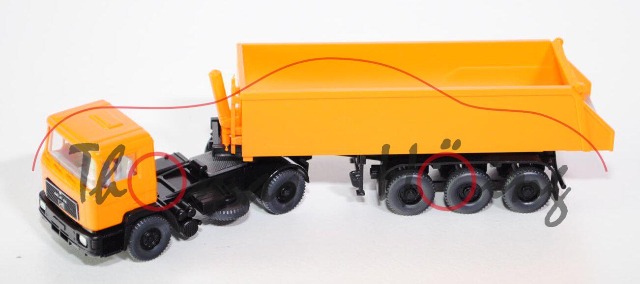 MAN F 90 neuer Hinterkipper-Sattelzug, orangegelb, Wiking, 1:87, mb