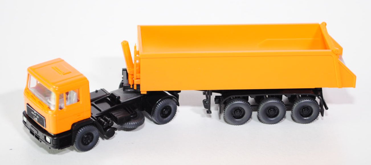 MAN F 90 neuer Hinterkipper-Sattelzug, orangegelb, Wiking, 1:87, mb