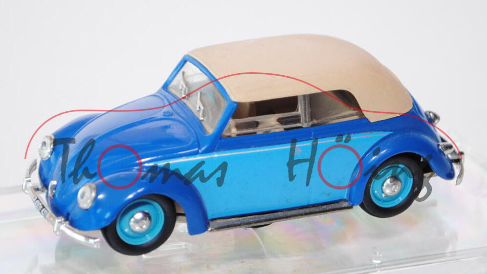 VW Käfer Cabriolet geschlossen (Typ 15), Modell 1949, verkehrsblau/lichtblau, VITESSE, 1:43, PC-Box