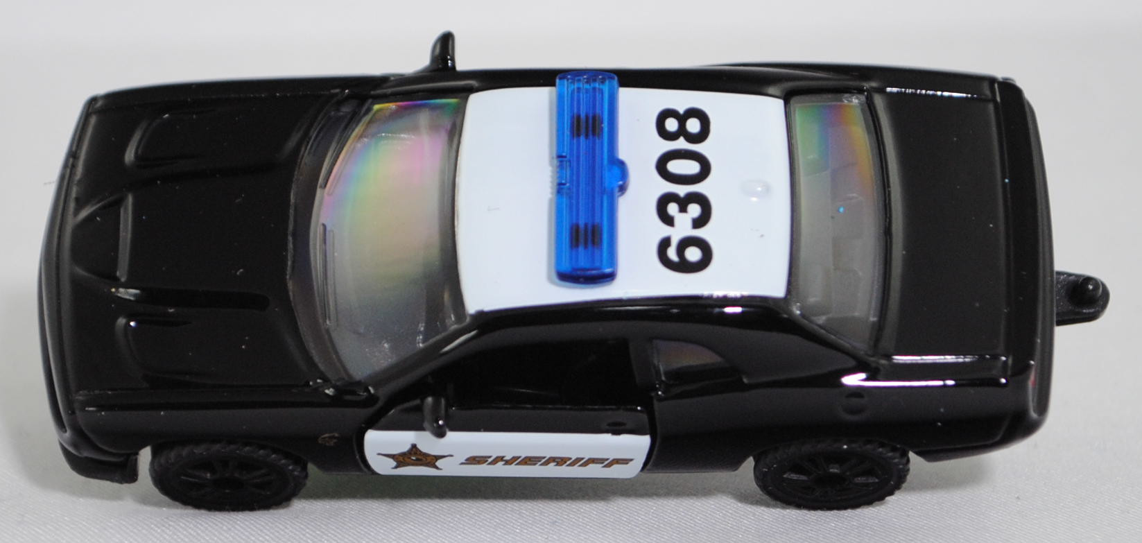 00000 Dodge Challenger SRT Hellcat (3. Generation, Facelift 2014, Modell 2014-2018) County Sheriff, schwarz, Sheriff-Stern und SHERIFF, SIKU SUPER, 1:63, P29f