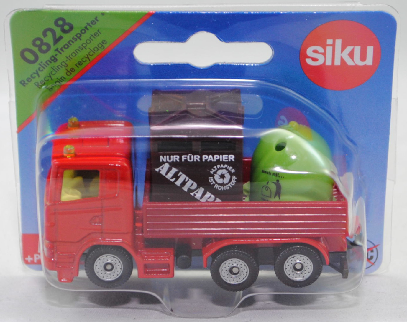 00013 Scania R380 (CR16, Day cab, Modell 2007-2009) Recycling-Transporter, dunkel-verkehrsrot, Stoßfänger vorne durchgehend, C36, SIKU, 1:89, P29e