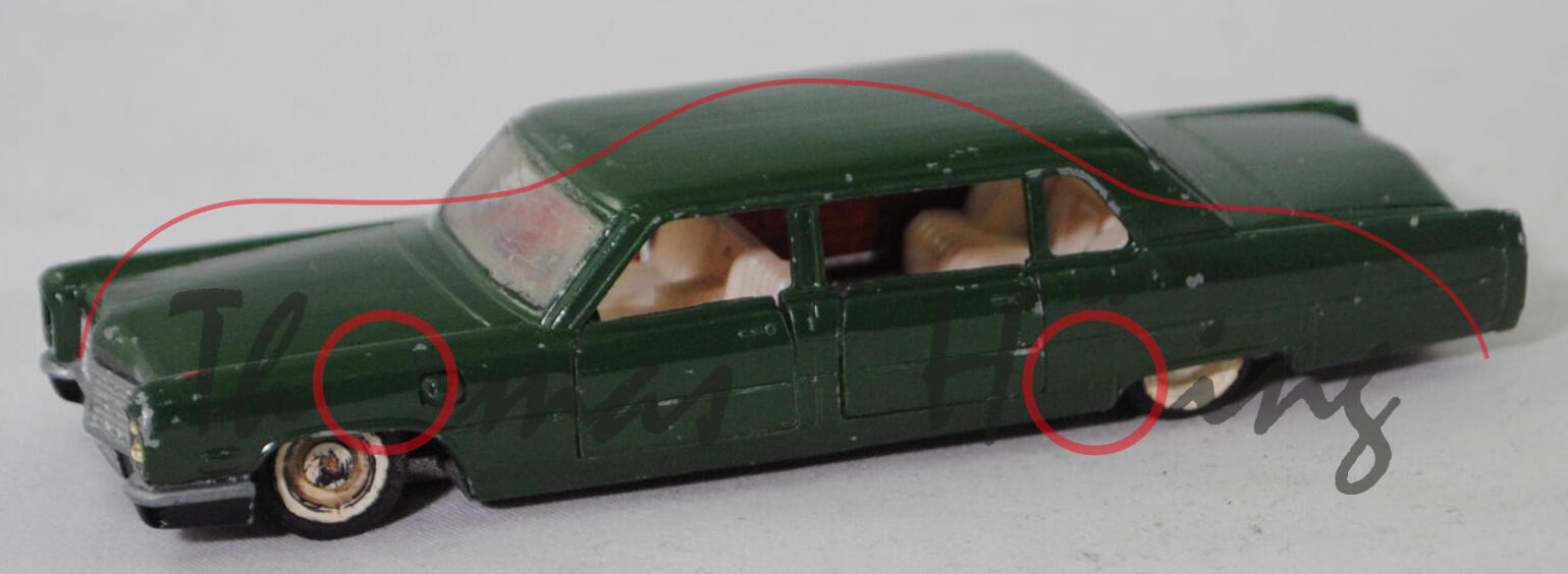 00001 Umbau Cadillac Fleetwood Seventy-Five Sedan (9. Generation, Serie 75, Modell 1965-1966), hell-moosgrün, R6, SIKU, 1:60, c (2 Radkappen weg, neu lackiert)