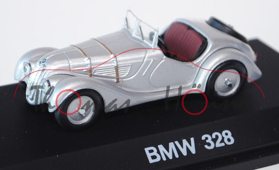 BMW 328, Modell 1937-1939, silber, Schuco, 1:43, PC-Box