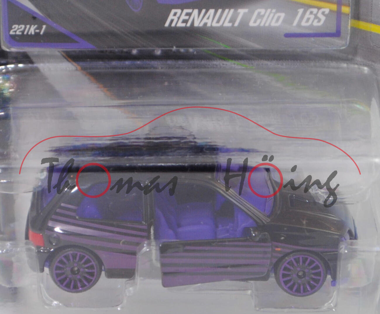 Renault Clio 16S (1. Gen., Typ 57, Modell 1991-1994), schwarz, Nr. 221K-1, majorette, 1:53, Blister