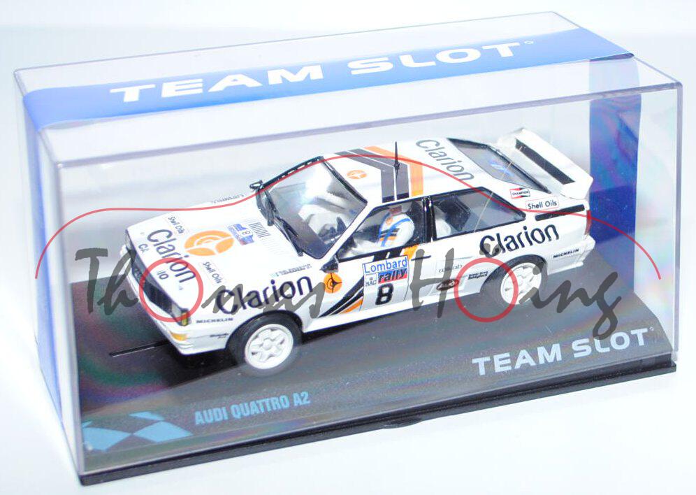 Audi Quattro, weiß, RAC 1985, Eklund/Cederberg, Nr. 8, Clarion, TEAM SLOT, 1:32, PC-Box