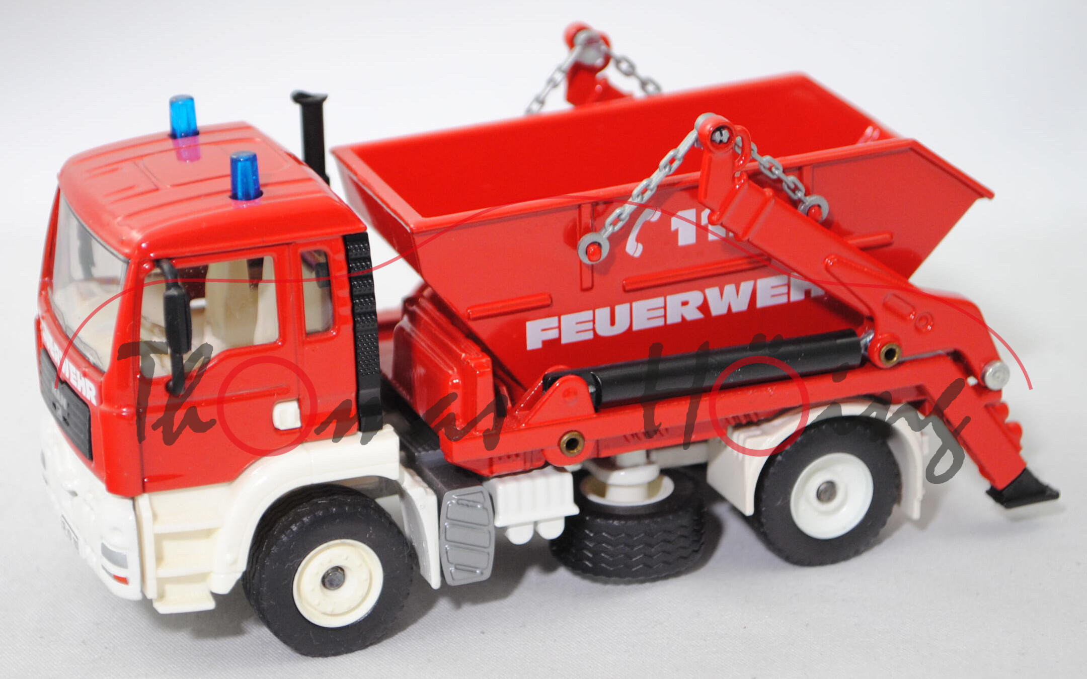 00002 MAN TGA 18.460 M (Mod. 2000-2004) Absetzkipper mit Mulde, rot/weiß, FEUERWEHR, SIKU, 1:55