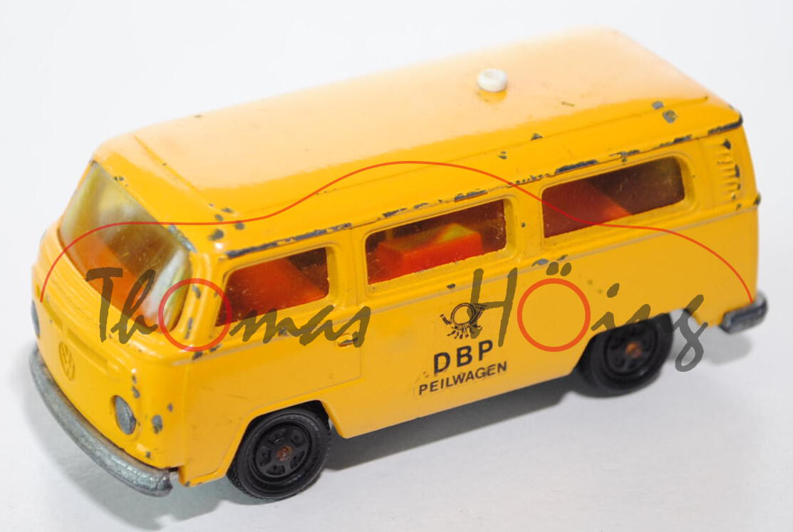 VW Bus (Typ T2b) Bundespost-Peilwagen, Modell 1972-1979, kadmiumgelb, innen rotorange, Lenkrad schwa