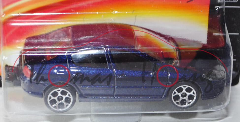 Peugeot 407 (Nr. 205 E), Modell 2004-2006, saphirblaumetallic, mit Anhängerkupplung, majorette, 1:61