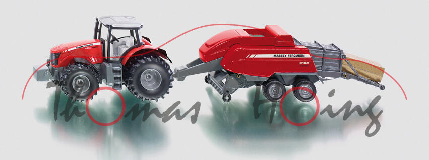 Massey-Ferguson MF 8690 Dyna-VT mit Ballenpresse, karminrot/grau, MASSEY-FERGUSON 2180 Cutter, 1:50,