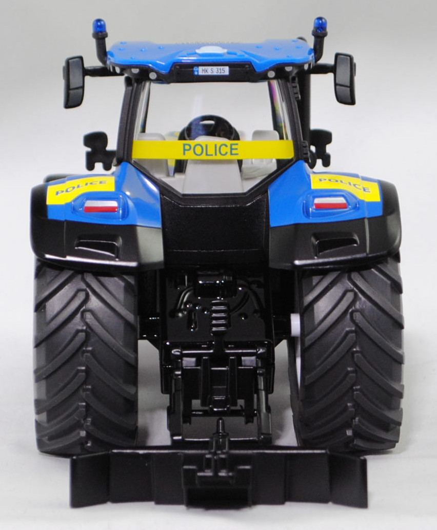 00000 New Holland T7.315 HD AC New Generation (2. Generation, Modell 2021-) Polizei Traktor, hell-signalblau/mattschwarz, POLICE, SIKU FARMER 1:32, L17mpK